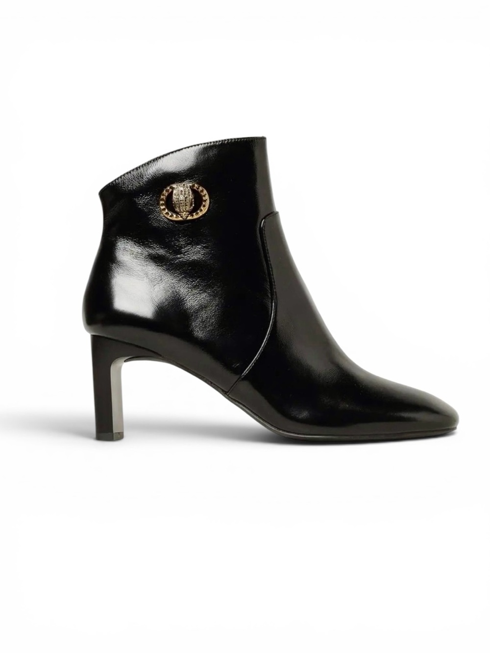 Kurt Geiger Black London Chelsea Square Toe Leather Boots Eagle Sz 39 (8.5) NWT